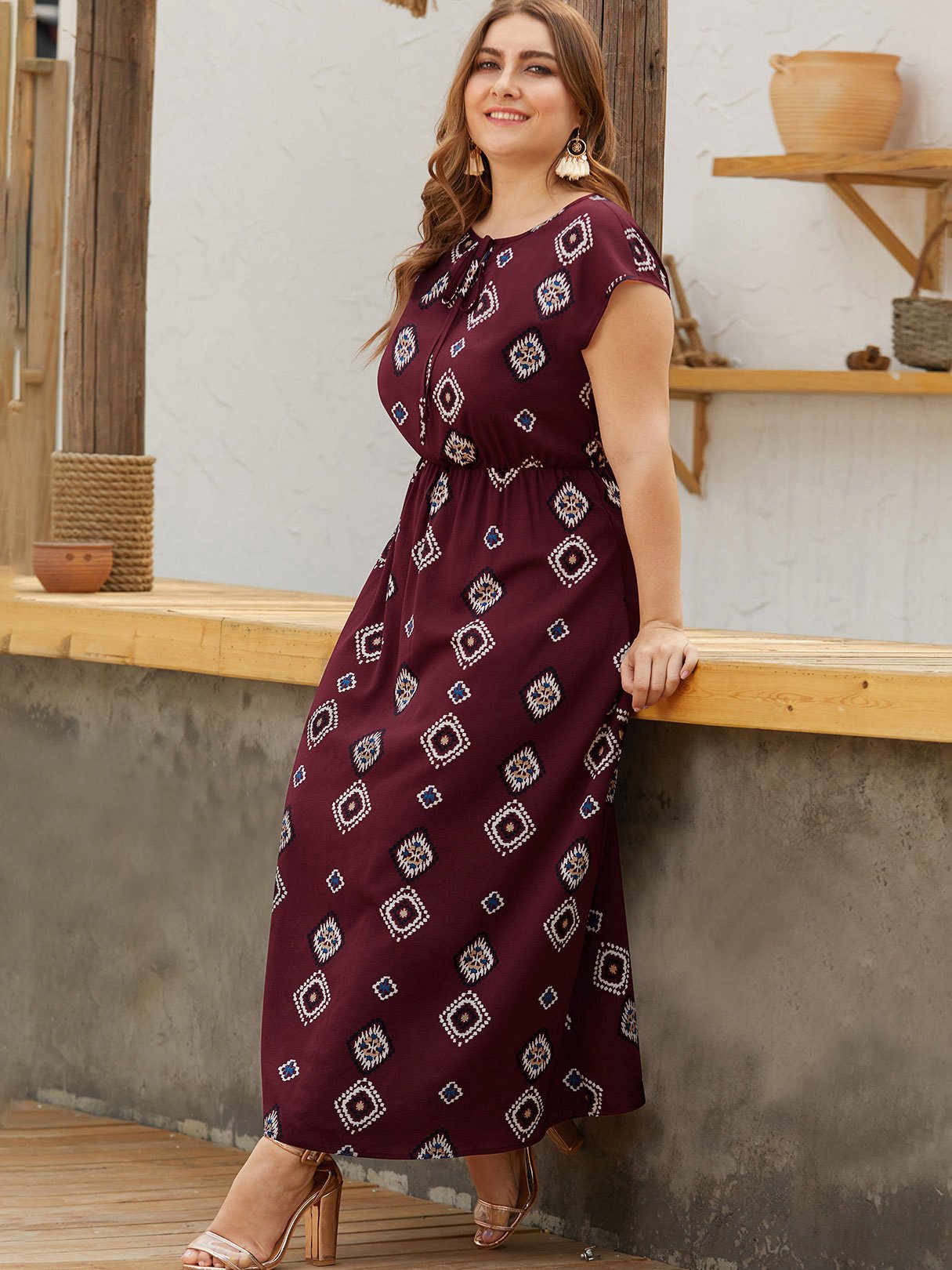 NEW FEELING Womens Burgundy Plus Size Dresses