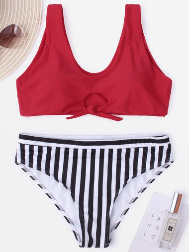 Wholesale V-Neck Sleeveless Stripe Two Pieces Bikini