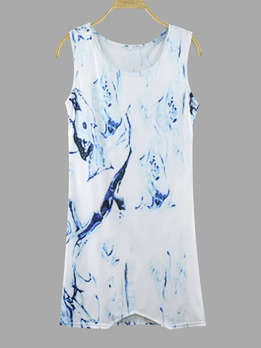 Wholesale Round Neck Sleeveless Fantasy Colour Irregular Hem Mini Dress