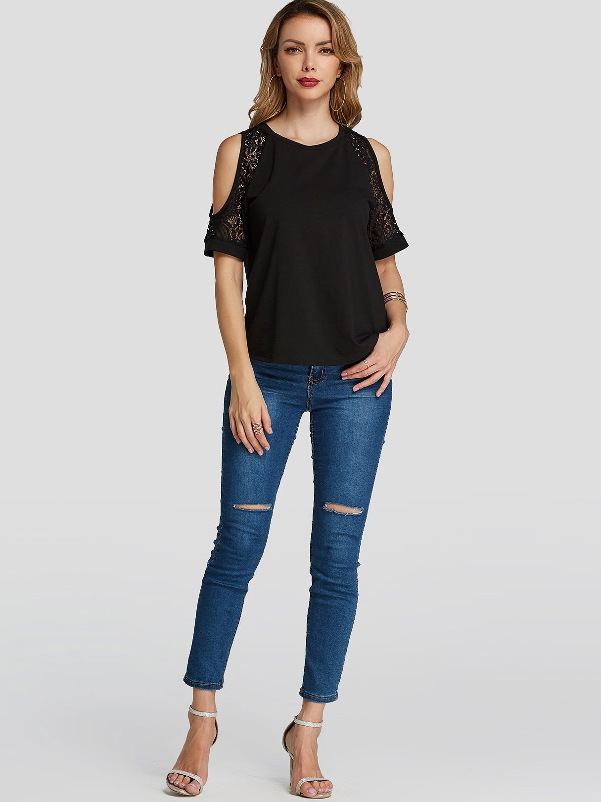 NEW FEELING Womens Black T-Shirts