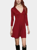 Wholesale Red 3/4 Length Sleeve Pleated Ruffle Hem Dresses