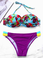 Wholesale Halter V-Neck Sleeveless Floral Print Bikinis