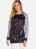 Wholesale Round Neck Printed Long Sleeve Navy T-Shirts