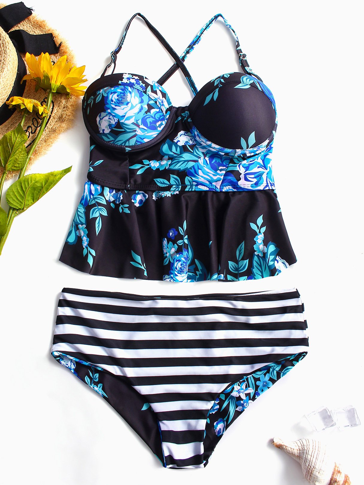 Wholesale V-Neck Floral Print One-Pieces Swimsuits