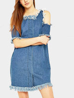 Wholesale Blue Tassel Hem Casual Dresses