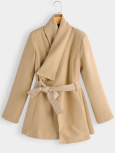 Wholesale Khaki Lapel Collar Long Sleeve Side Pockets Coats