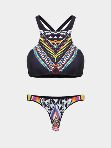 Wholesale Halter Sleeveless Floral Print Two Piece Bikini