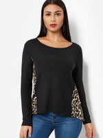 Wholesale One Shoulder Leopard Long Sleeve Black T-Shirts