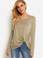 Wholesale Crossed Front Cut Out Long Sleeve T-Shirts