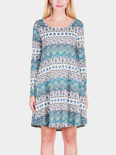 Wholesale Round Neck Long Sleeve Geometrical Casual Dresses