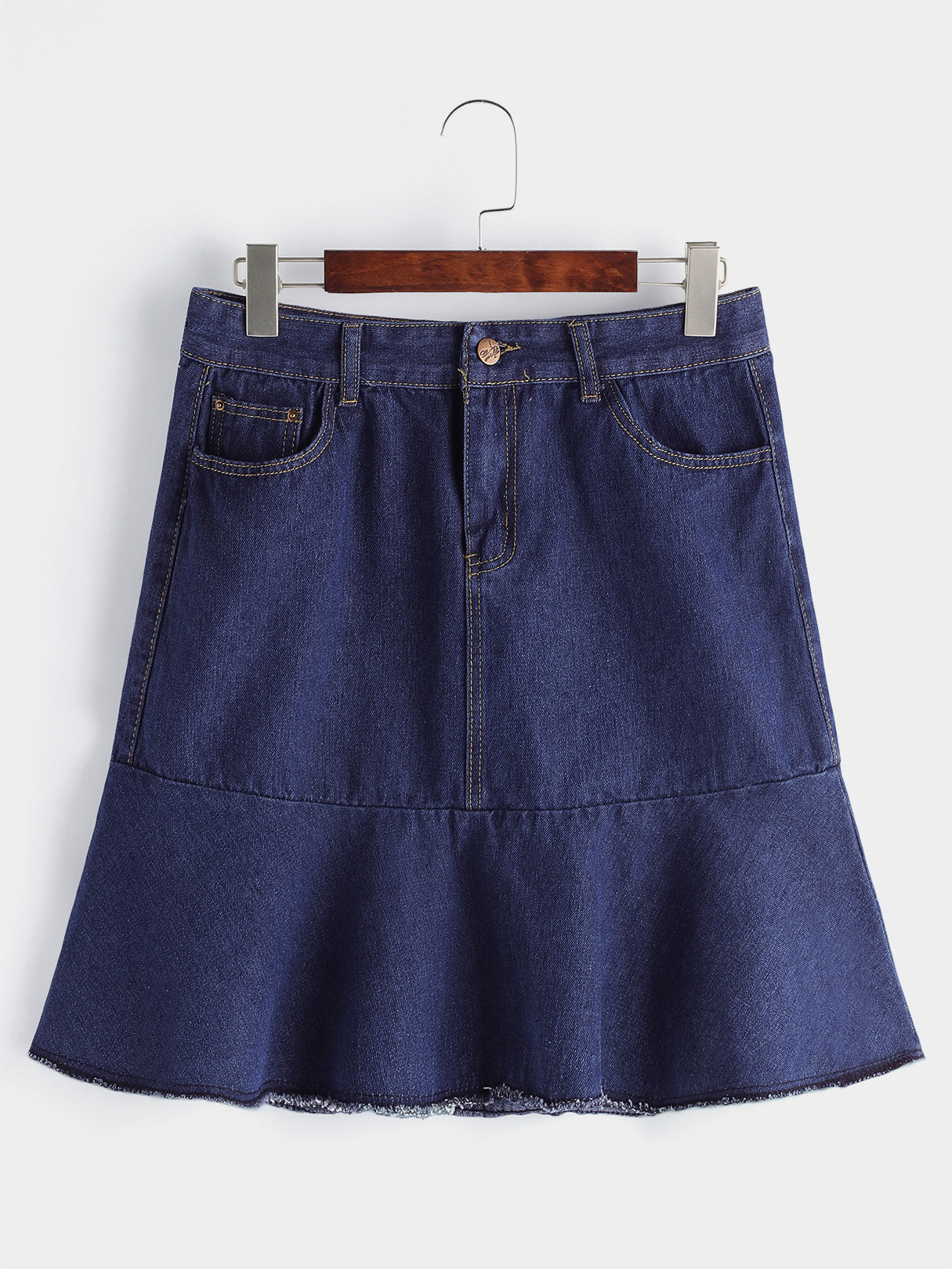 Wholesale Plain Flounced Hem Navy Plus Size Bottoms