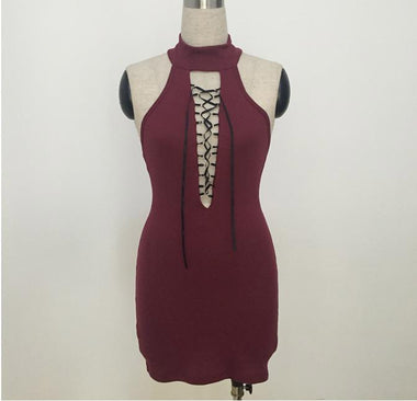 Wholesale Sexy Backless Bodycon Halter Wine Red Dresses