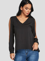 Wholesale Cold Shoulder Cut Out Long Sleeve Black Blouses