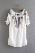 Wholesale White Off The Shoulder Embroidery Sleeved Beach Dresses