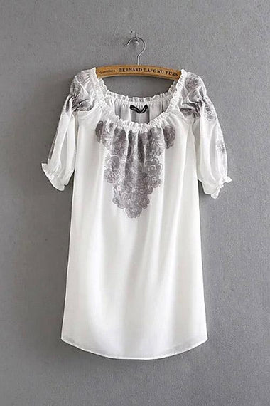 Wholesale White Off The Shoulder Embroidery Sleeved Beach Dresses