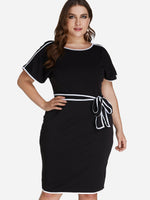 Wholesale Round Neck Plain Short Sleeve Bodycon Black Plus Size Dresses
