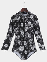 Wholesale Round Neck Long Sleeve Floral Printed One-Pieces