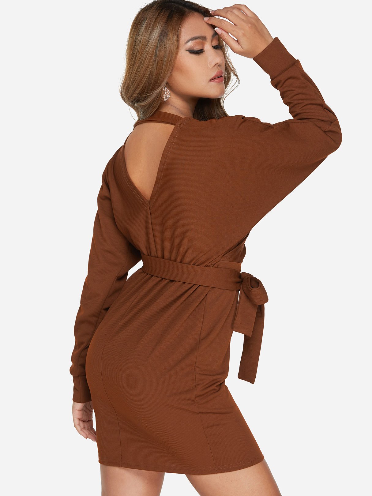 NEW FEELING Womens Rust V-Neck Dresses