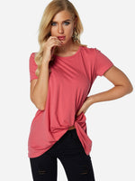 Wholesale Round Neck Pleated Short Sleeve Irregular Hem T-Shirts