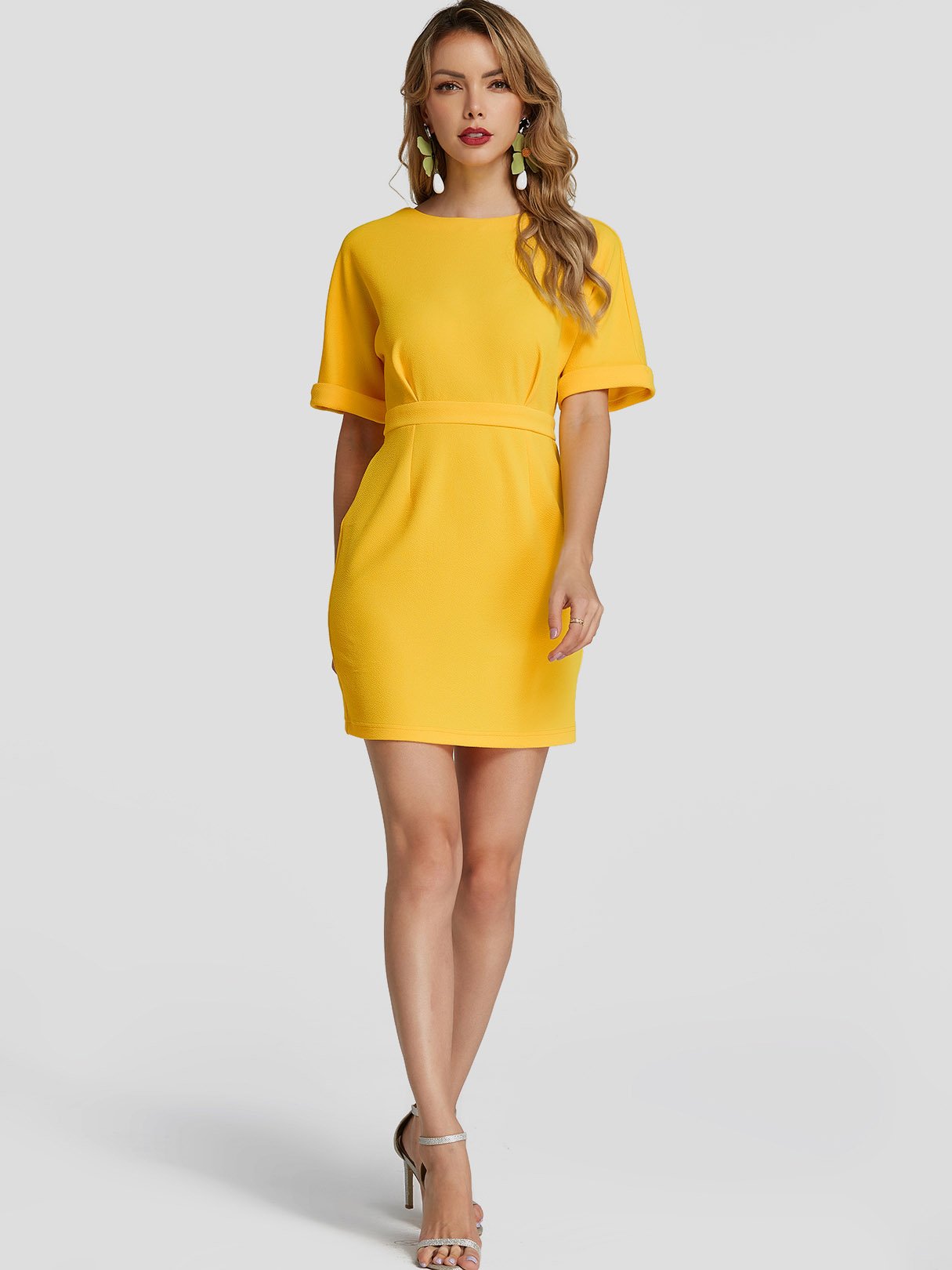 NEW FEELING Womens Yellow Casual Dresses