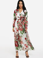 Wholesale V-Neck Long Sleeve Self-Tie Partially Lined Wrap Maxi Dress
