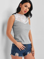 Wholesale Round Neck See Through Sleeveless Tank Top
