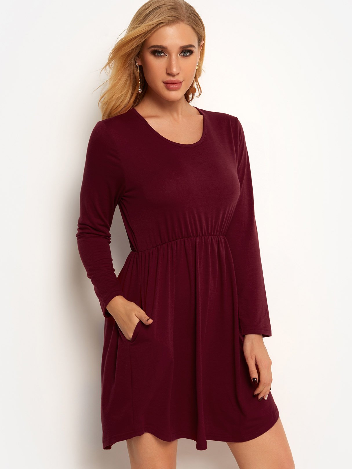 OEM Ladies Burgundy Casual Dresses