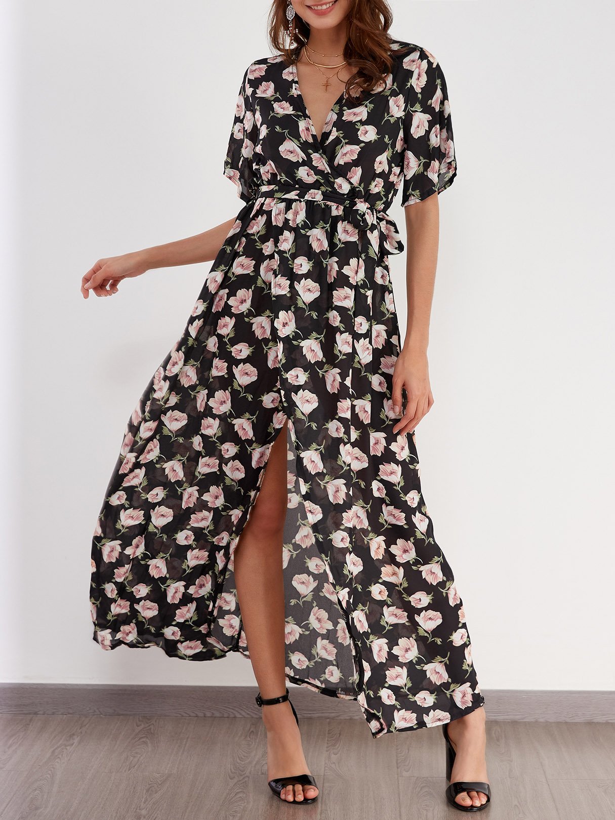 OEM Ladies Black Floral Dresses