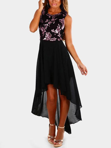 Wholesale Black Crew Neck Sleeveless Irregular Hem High-Waisted Sexy Dress