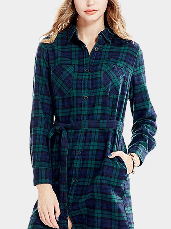 Wholesale Long Sleeve Grid Casual Dress