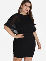 Wholesale Round Neck Plain Tiered Half Sleeve Black Plus Size Mini Dress