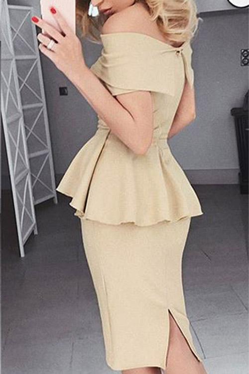 NEW FEELING Womens Beige Off The Shoulder Dresses