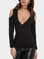 Wholesale V-Neck Cold Shoulder Long Sleeve T-Shirts