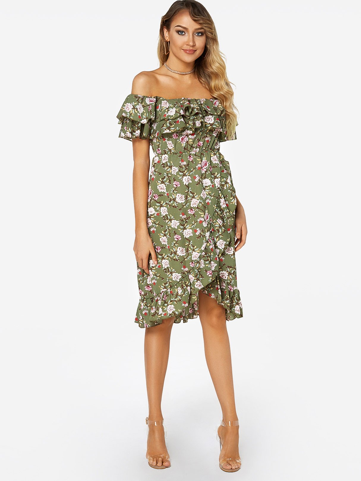 OEM Ladies Green Off The Shoulder Dresses