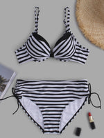 Wholesale Strapless Stripe Backless Self-Tie Sleeveless Black Bikinis