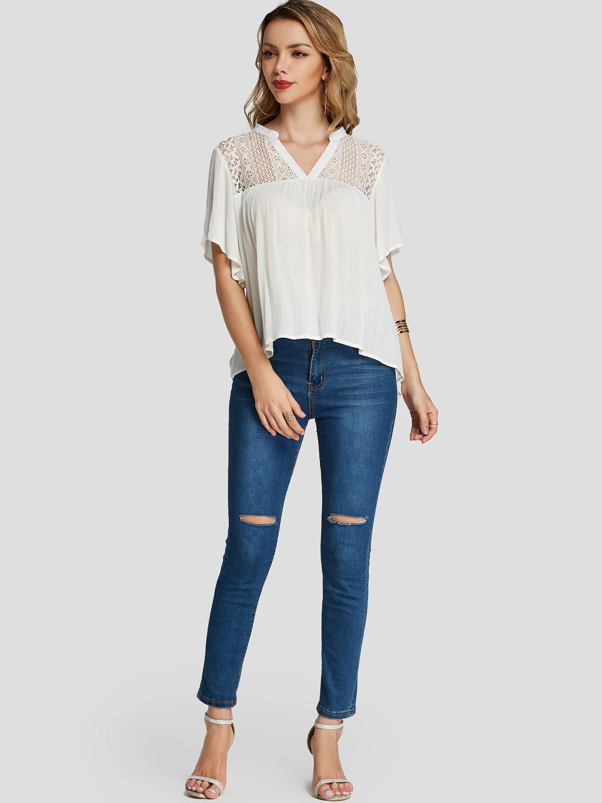 NEW FEELING Womens White Blouses