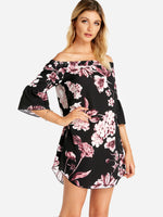 OEM Ladies Black Floral Dresses