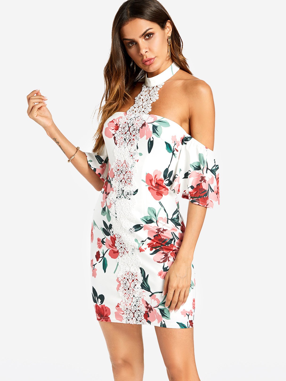 OEM Ladies White Floral Dresses