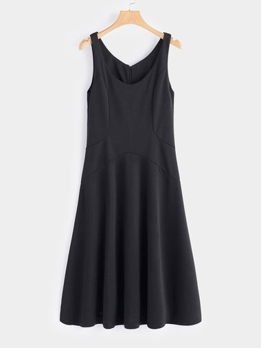 Wholesale Black Scoop Neck Sleeveless Plain Zip Back Sexy Dress