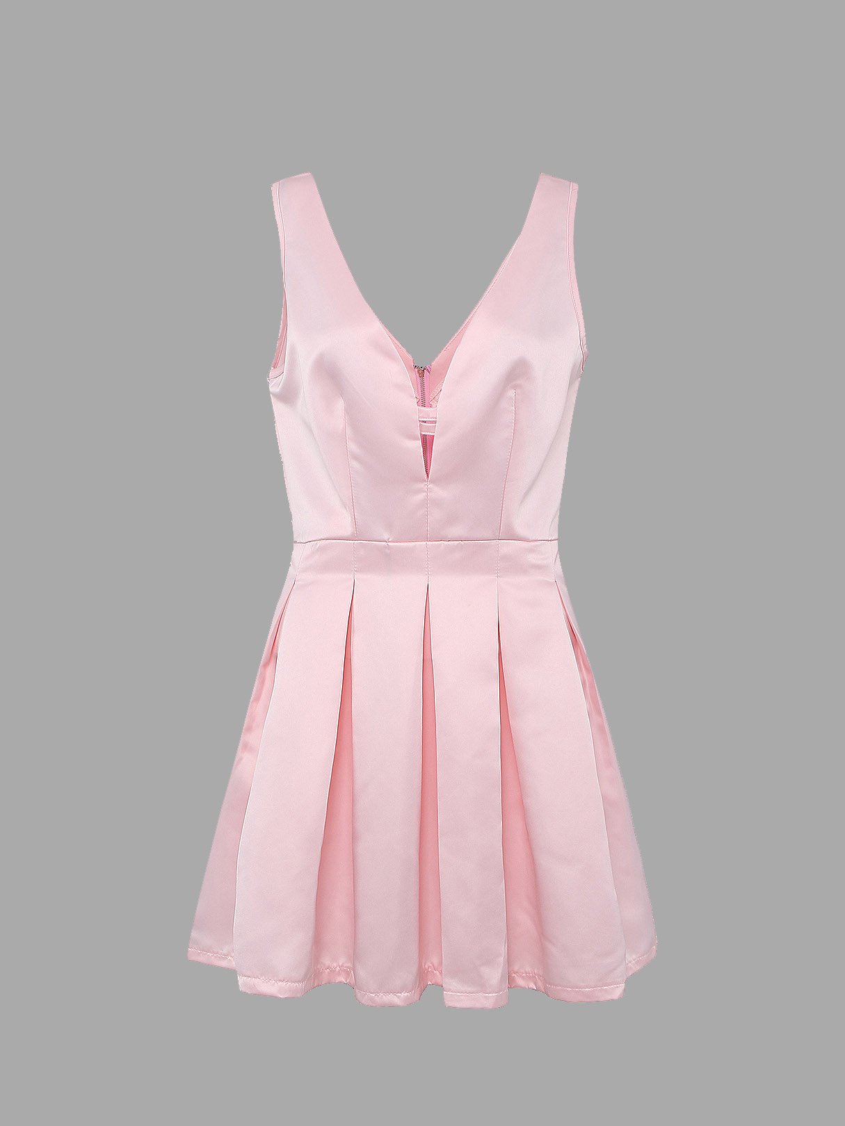 Wholesale Pink Sleeveless Zip Back Ruffle Hem Casual Dress