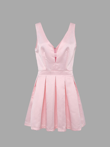 Wholesale Pink Sleeveless Zip Back Ruffle Hem Casual Dress
