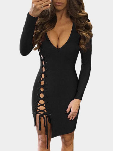 Wholesale Black Long Sleeve Plain Bodycon Hem Sexy Dresses