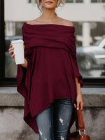 Wholesale Off The Shoulder Cape 3/4 Sleeve Irregular Hem Burgundy Top