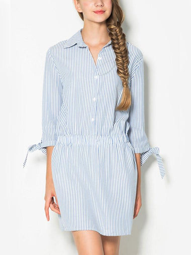 Wholesale Bowknot Sleeve Stripe Shirt Dresses