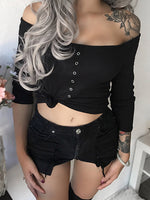 Wholesale Off The Shoulder Long Sleeve Bodycon Hem Black Top