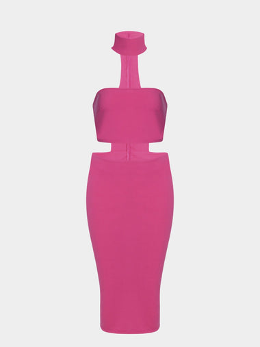 Wholesale Rose Halter Tube Top Sleeveless Zip Back Bodycon Hem Dresses