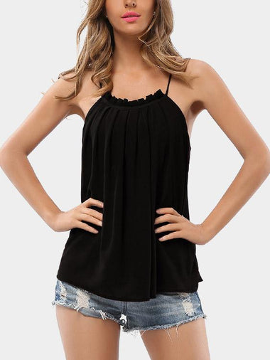 Wholesale Scoop Neck Plain Sleeveless Ruffle Hem Camis