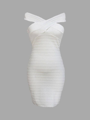 Wholesale White Square Neck Off The Shoulder Sleeveless Plain Bodycon Midi Dress