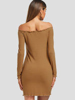 NEW FEELING Womens Camel Off The Shoulder Dresses