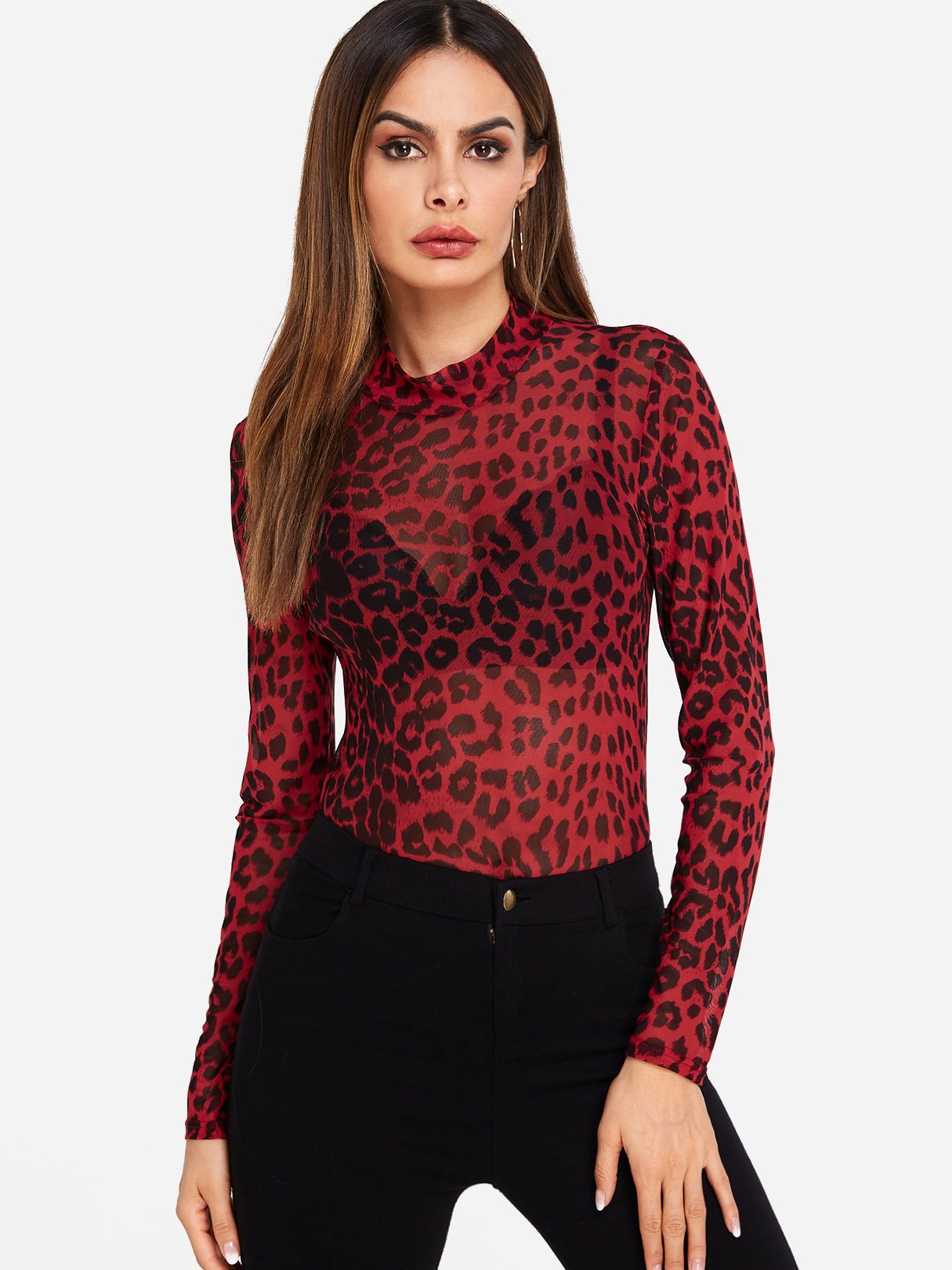 Wholesale Round Neck Leopard Long Sleeve Top
